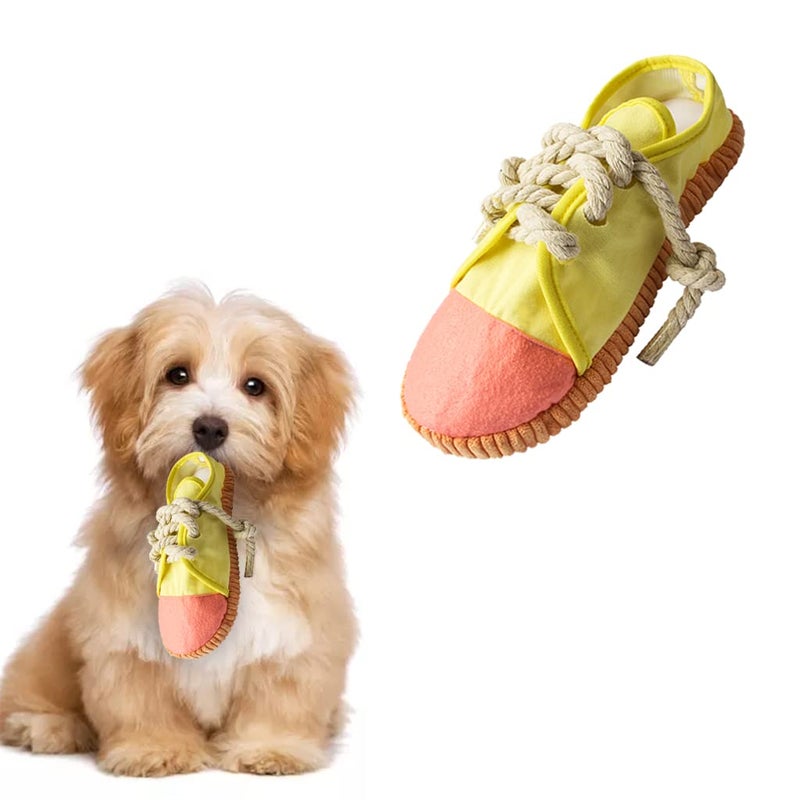 vocheer Dog Chew Toy, Dog Toys to Keep Them Busy Durable Teething Shoe Interactive Squeaky Puppy Toy,Small,Medium Breze, Machine Washable(Yellow) - Image 1